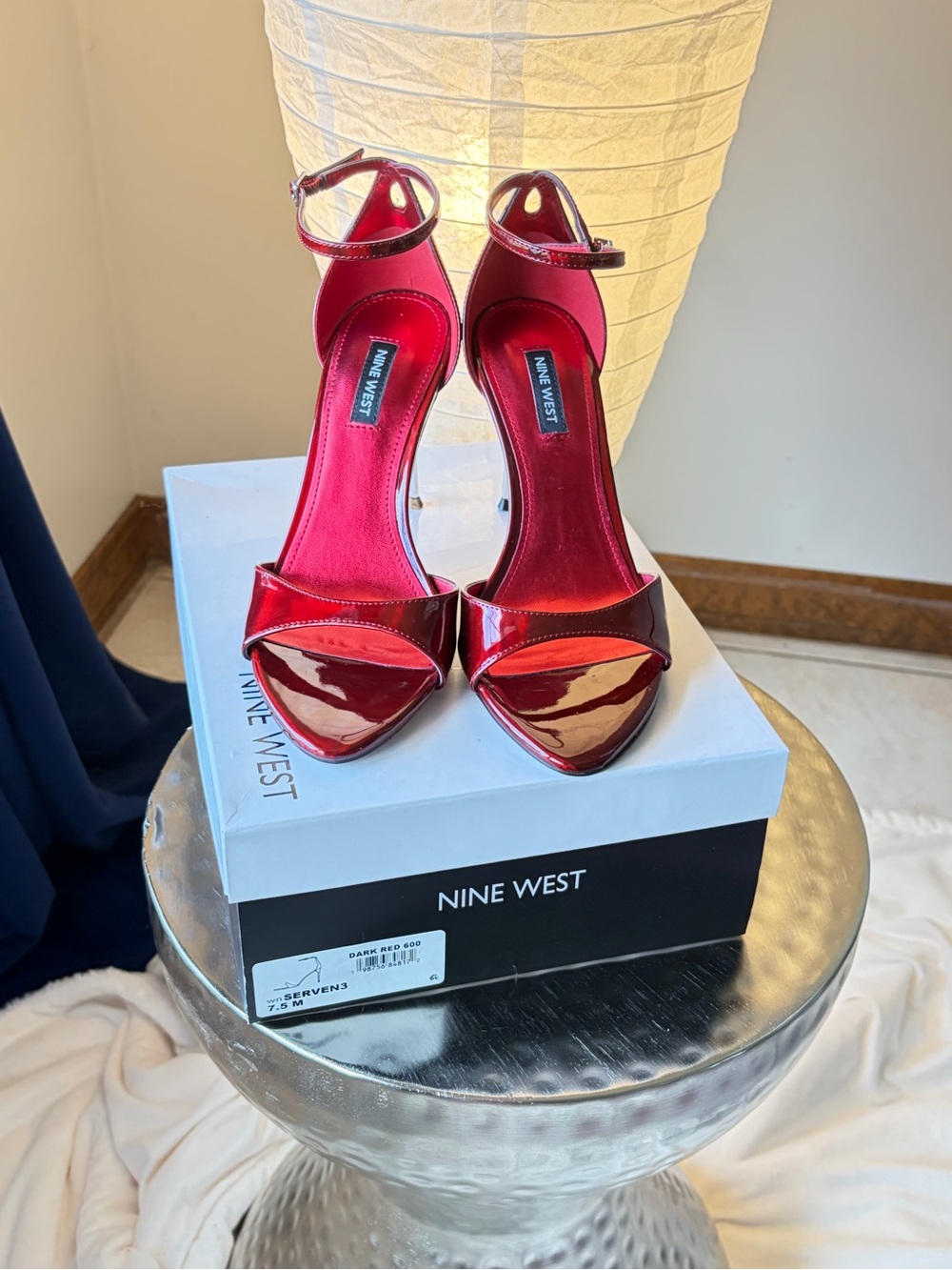 Nine West Shiny Red Open-Toe Ankle-Strap Heels